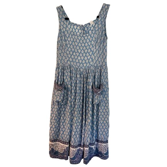 Cotton Vintage square neck block print boho dress size M - Picture 1 of 11